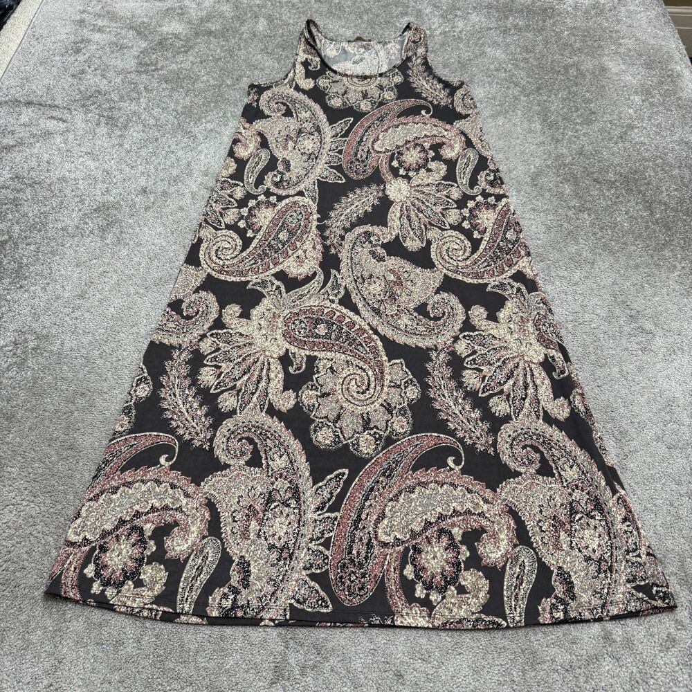 Joan Vass Paisley Sleeveless Tank Maxi Dress Womens Large Black Stretch Boho
